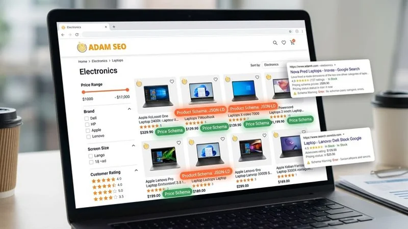 Structured e-commerce category page showing optimized layout with breadcrumbs, filters, and product schema markup implemented by Adam SEO for better Google rankings